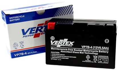 Vertex VP7B-4 Sealed AGM Motorcycle Battery, 12V, 6.5Ah, CCA (-18) 85, Replaces: CT7B-4, CT7B-BS, YT7B-BS, YTX20L-BS, YB9-B Perfect battery for Motorcycle, ATV's, Personal Watercraft and Snowmobiles