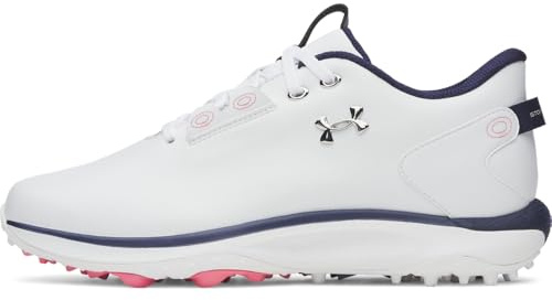 Under Armour Baskets Drive Fade 2 à crampons de golf sans crampons pour femme, (100) Blanc/Blanc/Argent Métallisé, 9