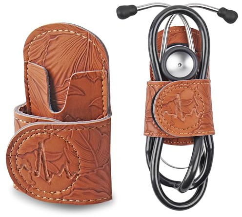 Mtzmy Stethoscope Holder Hip Clip.3M Littmann Stethoscope Belt Clip for Scrubs, Nursing Tools Holster Case,Teaching Stethoscope Holder &Accessories(1-1Carved Dark Brown)