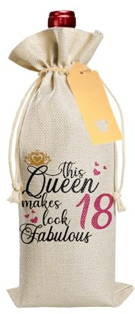 18th Birthday Gifts for Girls, Drawstring Wine Gift Bag with Label and Rope, Funny 18th Birthday Wine Bag Gifts for Party Decorative, Best Friend, Wife, Sister, Mom Personalised Birthdays Gift