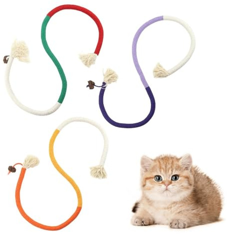 JYNXOR Giochi Gatto,3 Pezzi Giochi per Gatti in Casa,Giocattoli in Corda Serpente,Giocattolo Interattivo da Masticare per Gatti,Giocattolo da Masticare per La Pulizia Dei Denti