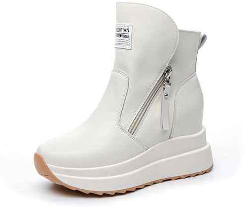 AONETIGER Baskets à Talon Compensées Femmes Semelle Plateforme Chaussure de Sport Mode Cuir Baskets Talon de 8 cm Légères Casual Lacets Sneakers (2632 Blanc,34EU)