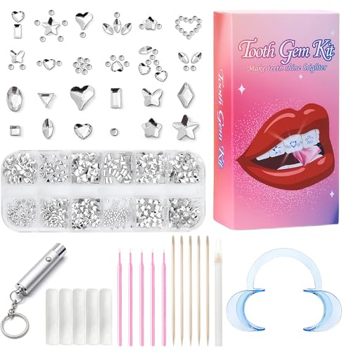Zahnschmuck Set DIY Zahn Edelstein Kit con 480pcs Zahnstein Zahnschmuck Dekorations Set Zahnstein Schmuck Tooth Crystal Kit Tooth Gem Kit, für Reflektierende Zahnverzierungs-Dekoration, Weiß