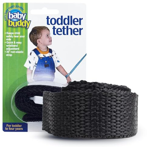 Baby Buddy Toddler Tether, Durable Adjustable Safety Wrist Leash for Toddlers, Children, Kids, Keep Safely Nearby, Black