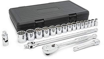 GearWrench 80792 1/2 Inch Drive 12 Point Standard SAE Mechanics Tool Set 19 Pieces