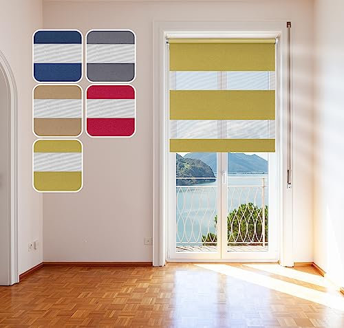 Doppelrollo Metallic, Grün, 75x150cm - mit extra Breiten Stoff-Streifen und Klemmfix-Halterung