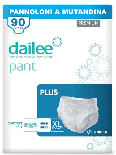 Dailee Pants Plus XL - 90x Pannoloni per Anziani a Mutandina - 6 Confezioni da 15 Pannoloni per Adulti Mutanda - Pants Incontinenza Donna e Uomo - Formato Scorta