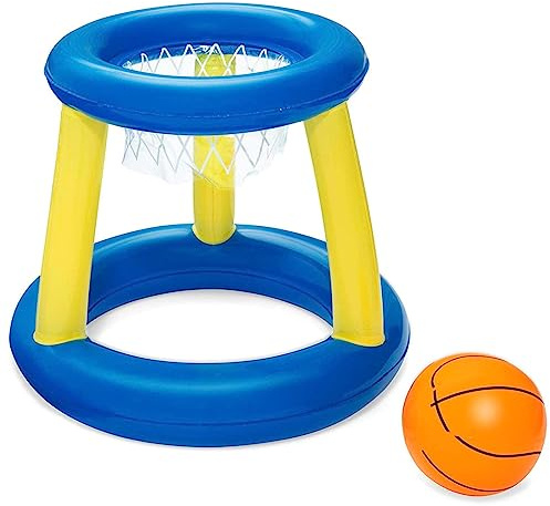Tradineur - Canasta de Baloncesto Hinchable con Pelota para Piscina, Juego de Basket Flotante, Deportes acuáticos, Familia, Amigos, diámetro 61 cm