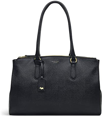RADLEY London Hampstead Large Zip-Top Workbag for Women, Made from Black Textured Saffiano Leather, Handbag with Two Shoulder Straps, Metal Zip Pullers & Press Stud Fastenings, Fits a 13 Laptop