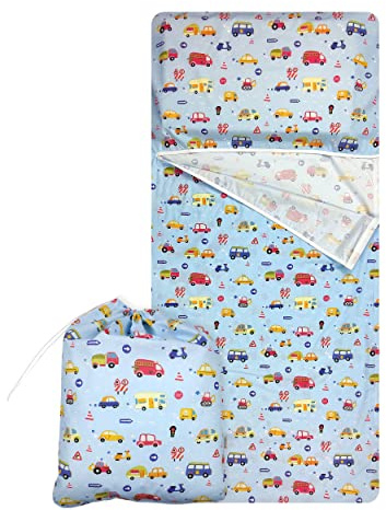 Panini Tessuti Saco de Dormir de Verano y Saco de guardería para bebés de 2 a 6 años - Tejido Acolchado 100% algodón, para Dormir en la guardería y en casa Saco de Dormir Coches Azules
