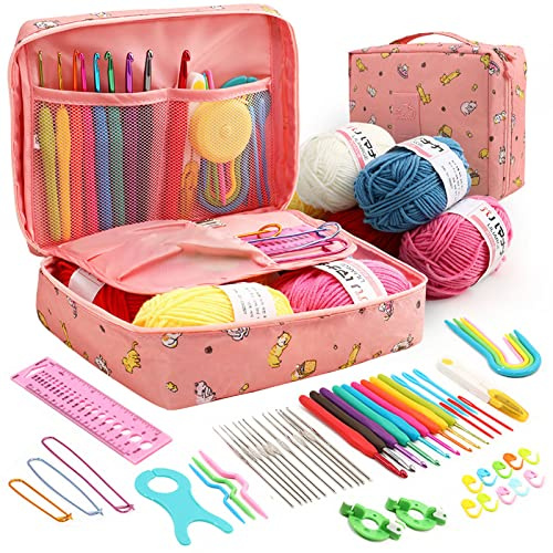 MPEIPILA Kit Uncinetto Principianti, Amigurumi Professionale Completo Con Lana, Ergonomico e Caso, Set Con Filo e Accessori