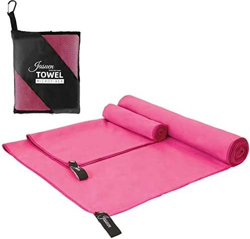 JASUEN Mikrofaser Handtuch Set-180x80cm+80x40cm Microfaser Handtücher for Sporthandtuch Reisehandtuch Outdoor Handtuch Strandtuch 2 Stück (180x80cm+80x40cm, Rosa)