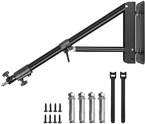 MSKIRA Ring Light Wall Mount with Triangle Base, 28-51inch/130cm Length Adjustable Support 180° Flexible Rotation, Wall Mount Boom Arm Up to 4.26ft for Photography Strobe Flash, Softbox, Reflector
