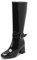ErikenUrben Mode Knie Stiefel Damen Blockabsatz Reitstiefel Schnalle Strap Lack Leder Tall Stiefel Black