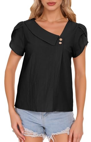 Atxnn Camicia Donna Estivi Manica Corta Blusa da Donna Tops Cotone Camicetta Elegante con Scollo a V Casual Top di Colore Puro Manica da Donna T Shirt