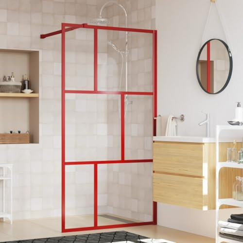 Homgoday Parete doccia walk-in con vetro trasparente ESG rosso, 100 x 195 cm, per vasca da bagno, pannello doccia per bagno, divisorio divisorio per pareti cubicole circonda la porta di tipo 2