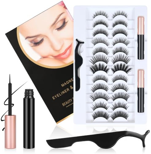 Magnetic False Eyelashes - 12 Pairs Reusable Thick Faux Mink 3D Curly Lashes Kit for Natural Look