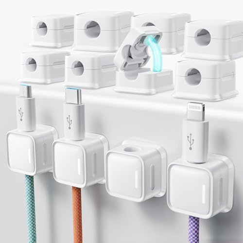LAINIKE 12 Stück Kabelhalter Magnetische Kabelclips Kabel Organizer Verstellbare Kabelmanagement Selbstklebend Kabelorganizer für Nachttisch, Schreibtisch, Netzkabel, HDMI, Ladekabel