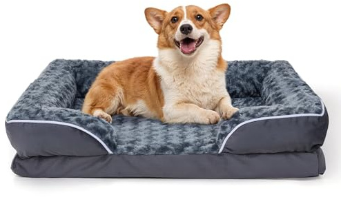 The Fellie Large Dog Sofa Bed With Memory Foam - Removable Washable Cover, Waterproof Orthopedic, Anxiety Relief, Non Skid Bottom, Cat Compatible - Soft Rose Velvet Fabric, Dark Grey, 91x69x17cm