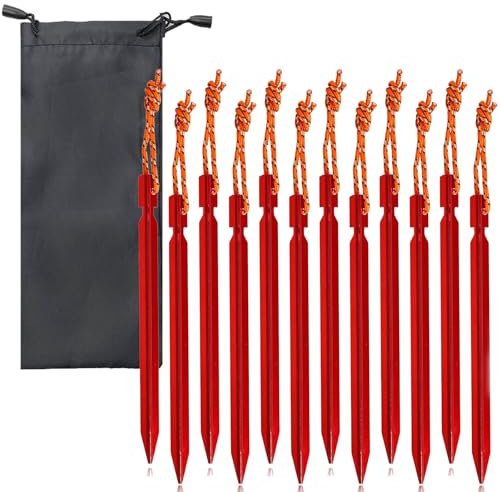 12Pcs Tent Pegs with Storage Bag, Lightweight Tent Pegs for Camping, 18cm Triangular Metal Tent Stakes, Durable Aluminium Essential Tent Accessories for Hiking, Beach, Outdoor Activities