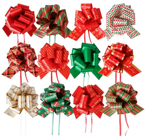 BigKego 12 lazos de Navidad con cinta de regalo, lazos decorativos para envolver regalos, árbol de Navidad, decoración navideña