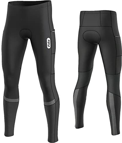 FDX Men’s Cycling Tights - 3D Anti-Bac Padded, Winter Thermal Long Cycle Pants - Breathable, Quick Dry Outdoor Bike Riding All Day Trousers - Cold Wear High-Elasticity Bicycle Leggings (Black-Medium)