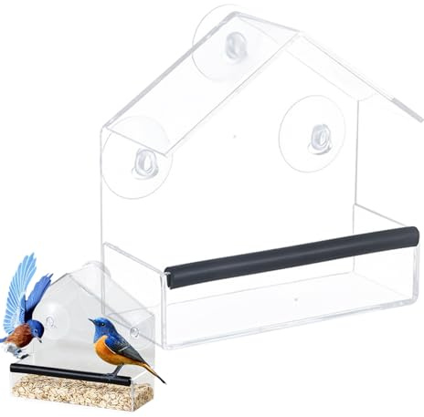 para Pájaros De Ventana | para Aves Transparente con Ventosas Fuertes,Alimentador De Aves De Acrílico para Decoración De Jardín Atrae Jilgueros Carboneros