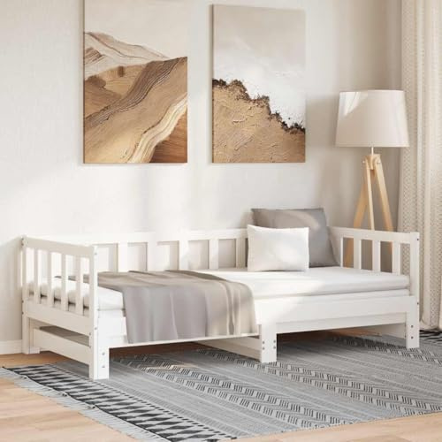 Hoopleep Vit utdragbar dagbäddsram, fast furu trä, 90 x 200 cm, mångsidig gästsäng, soffa och ärm med gångjärn, ingen låda, fjäderbehov, rymdsparande design