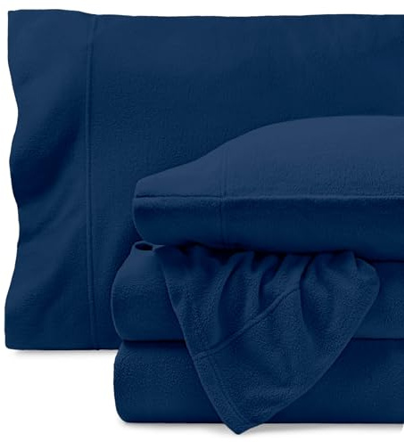 Bare Home Super Soft Fleece Sheet Set - Split King Size - Extra Plush Polar Fleece, No-Pilling Bed Sheets - All Season Cozy Warmth (Split King, Dark Blue)