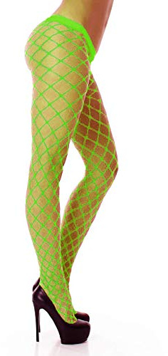 PrettyLoveHose Collant in Rete Large Big Size (Nero, Beige, Bianco, Giallo, Blu, Rosa, Rosso, Arancione, Verde, Marrone), verde fluo, Taglia unica