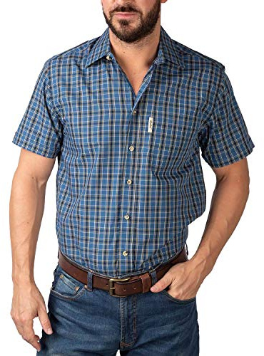 Rydale Men's Short Sleeved Shirts Check Patterned Summer Poly Cotton Work Casual Shirt (XL, Bainton Blue)