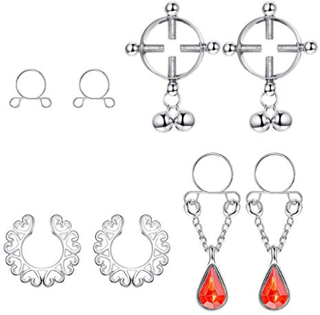 Milageto 8Set en Acier Inoxydable Faux Mamelon Anneaux Bijoux de Corps pour
