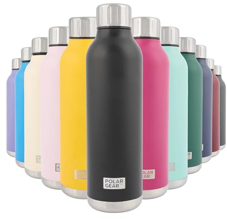 Polar Gear Stainless Steel Water Bottle - 500ml Vacuum Insulated Metal Water Bottle, Double Wall, Leakproof Drinks Bottle - 12H Hot, 24H Cold - Perfect for Work, Travel, Sports, Gym (Black)