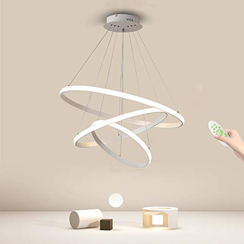 KAUCQI 180CM Pendelleuchte Esstisch LED Dimmbar Hängelampe, Esstischlampe mit Fernbedienung, Modernes Hängeleuchte for Esszimmer, Wohnzimmer, Küche 3 Ringe Höhenverstellba Hängend Lampe