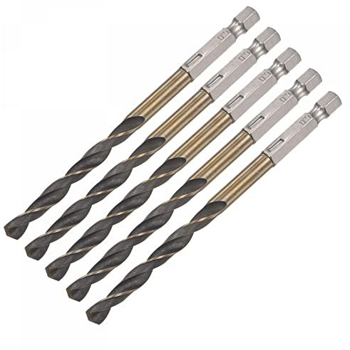 sourcing map 5 Pcs High Speed Steel Hex Shank Twist Drill Bit, 6mm Drilling Dia with 1/4 Inch Hex Shank 114mm Length