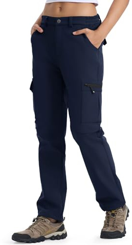 YSENTO Pantalones de senderismo para mujer, softshell, trekking, forro polar de invierno, con forro impermeable, para trabajo, marine, XXL