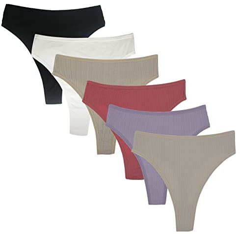 Deigecil High Waisted Cotton Thongs Underwear For Women Breathable Sport Athletics Panties High Rise Plus Size Multipack