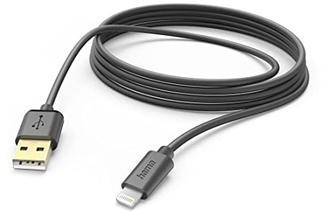 Hama Ladekabel USB A auf Lightning (iPhone Ladekabel, Lightning Kabel, iPhone 14 13 12 11 Pro Max Plus mini SE XS Max XR X 8 7, iPad Pro Air mini, iPod, MFI zertifiziert, vergoldet, 3m) schwarz