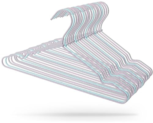 MJhomely® Elegante Kleiderbügel [20 Stück] in 5 Farben - Kleiderbügel platzsparend aus Metall mit Textilüberzug - Schmale Kleiderbügel mit Einkerbung, rutschfest & stabil für Ordnung im Kleiderschrank