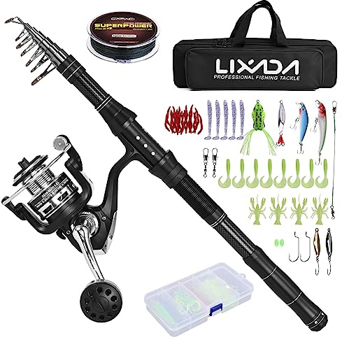 Lixada Canne à Pêche,Kit de Pêche Professionnel-Moulinet de pêche en Aluminium résistant et Boîte d'Accessoires Complète，Adapté pour Les Voyages de pêche en Eau Douce et en Eau salée