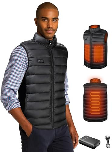 Loowoko Beheizbare weste für Herren Mit Akku,Winter Warm Draussen USB Aufladung Elektrische Heizweste 3 Temperaturstufen Waschbar,Wärmeweste für Camping,Motorrad,Skifahren,Jagd
