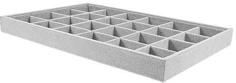 GALPADA Plateau à Bijoux En Velours Doux Gris 24 Compartiments Organisateur De Bagues Et Boucles D'oreilles Rangement Bijoux Maison Et Vitrine Compact Et Fonctionnel
