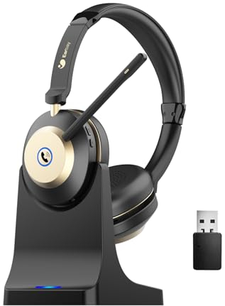 Earbay Kabelloses Headset, Bluetooth Headset mit Mikrofon Rauschunterdrückung & USB-Dongle,Kabellose mit Mikrofon Stummschaltung & Ladestation für PC/Büro/Zoom/Call Center/Laptop