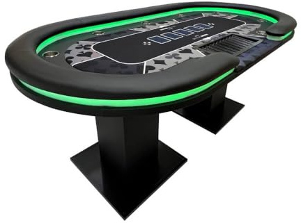 Home Deluxe - Tavolo da poker Flush – con valigetta da poker, con illuminazione a LED e porta bevande, fino a 9 persone, tavolo da gioco da poker