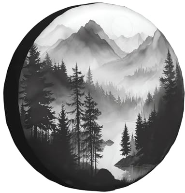 Spare Tire Cover Mountain Lake Tree Landscape Wheel Covers Weatherproof Universal Wheel Protectors for Rv SUV Camper Travel Trailer 15 Inch