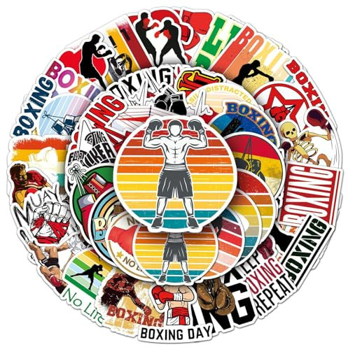50 Piezas de Pegatinas de El Deporte del Boxeo,Pegatinas para Ordenador Portatil Agenda Laptop Skate Botella Agua Guitarras Maletas equipajes Coches y Bicicletas,Boxing Impermeable Vinilo Pegatinas