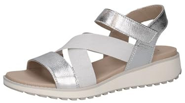 CAPRICE Damen Sandalen flach mit Klettverschluss Elastisch, Silber (Silver Metal.), 39 EU