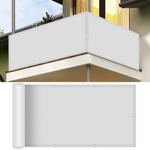Balcon Privacidad Impermeable 170 x 550 cm Impermeable, Protección UV Revestimiento para Balcón con Cuerda Libre para Balcón Exterior de Jardín Terraza, Blanco