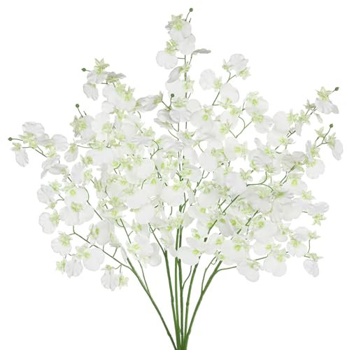 Hollyone 6PCS Artificial Orchids White Fake Flowers, Faux Flowers with 30’’ Long Stems Artificial Flowers for Home Decor, Living Room, Kitchen, Balcony, Bathroom Decorations, Wedding Arrangements