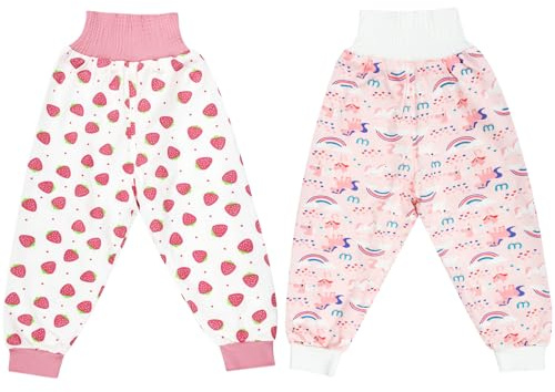 MOEMOE BABY Waterproof Potty Training Pants Bed-Wetting Pants Toddler Training Pants Girls Diaper Skirt Washable Nappy Training Pants,2 Packs,Pink+White,XL